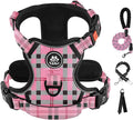 IVY&LANE No Pull Dog Harness with Leash Set, Reflective No Choke Pet Vest,Adjustable Oxford Dog Vest Harness with Easy Control Handle for Medium Lagre Dogs (Checkered Pink,M) by IVYLANE