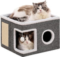 Large Cat Houses for Indoor Cats with Fluffy Ball and Scratch Pad | Foldable Cat Bed Cave for Multiple Pets, Kitten Bed for All Seasons, Non-slip, Hold Up to 30LBS, 16x16x13inch, Grey by Unknown