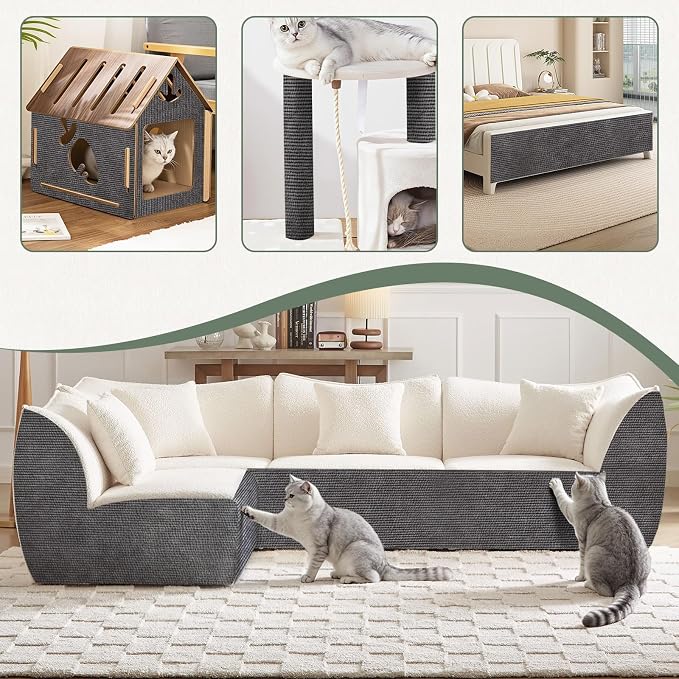 SEPAZON Cat Scratching Carpet Mat, Self-Adhesive Couch Furniture Protector | 78.7x15.8In Thickened, Cat Scratch Post/Tree Covered Pad Replacement, Shield for DIY Shelf Steps Couch Corner Wall, Darkgrey - Image 2