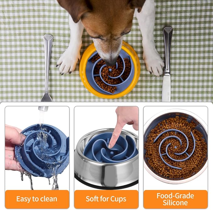 Slow Feeder Dog Bowls Insert, Bestalk Soft Silicone Slow Eating Feeder Insert with Suction Cups for Small, Medium and Large Dogs, Fit into Basic and Elevated Dog Bowls, Dark Blue - Image 4