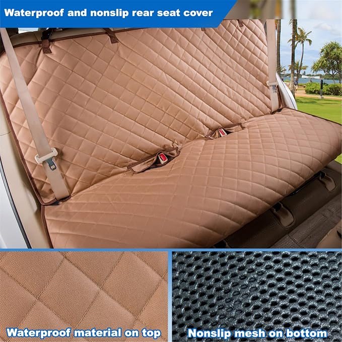 VIEWPETS Bench Car Seat Cover Protector, Waterproof Heavy-Duty, Tan | Nonslip Dog Back Seat Cover Protect from Mud, Spills, Scratches, Machine Washable, Universal Fit for Vehicles, Trucks&SUVs - Image 5