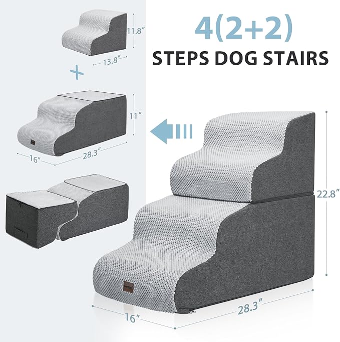 Garnpet Dog Stairs for High Beds, 4-Step Dog Steps for Small Dogs and Cats, Foldable Pet Stairs for High Bed Climbing, Non-Slip Balanced Pet Step Indoor, Light Grey - Image 4