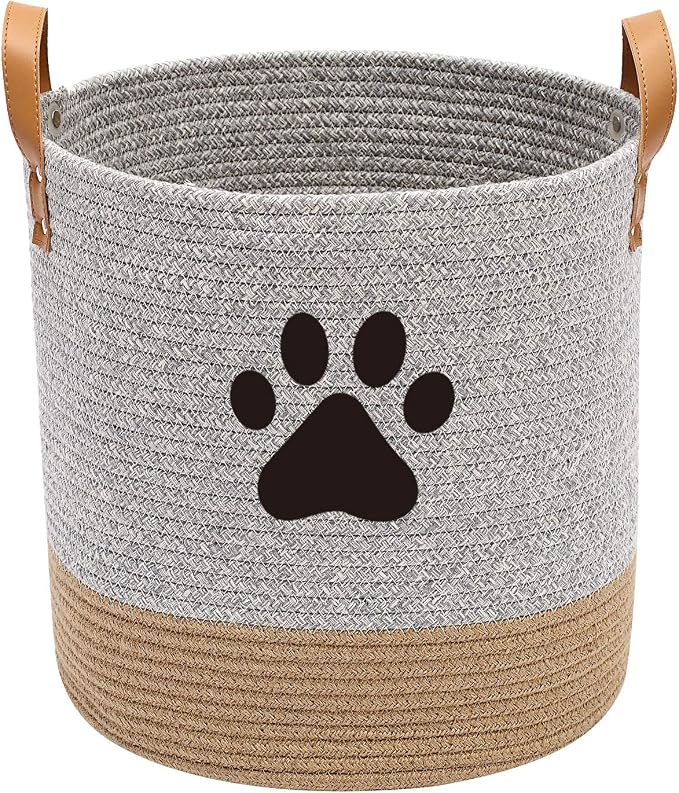 Cotton dog toy basket storage, puppy toy basket, puppy bins, laundry basket blanket storage bin - Perfect for organizing pet toys, blankets, leashes, pee mats and diapers - Graykhaki by Brabtod
