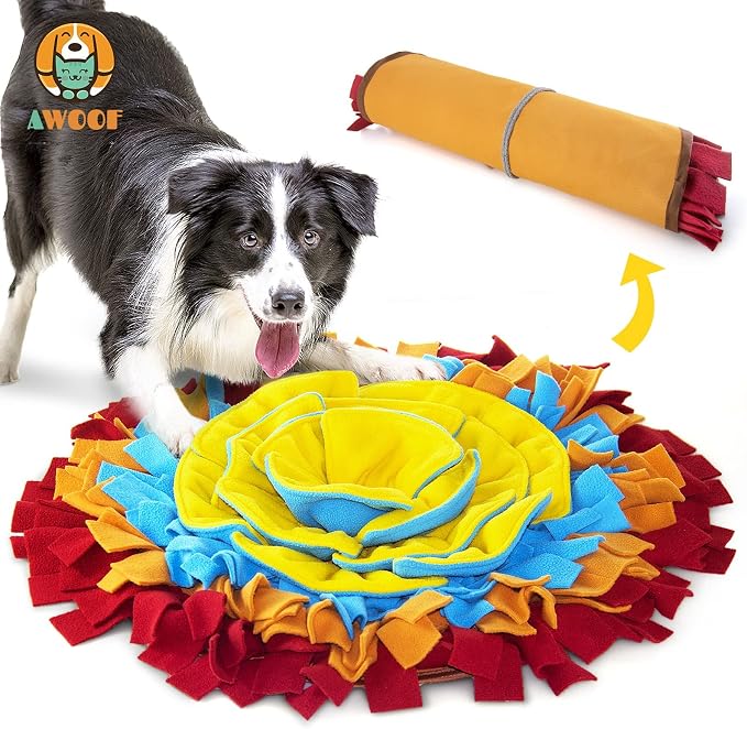 AWOOF Pet Snuffle Mat for Dogs, Interactive Feed Game for Boredom, Encourages Natural Foraging Skills for Cats Dogs Bowl Travel Use, Dog Treat Dispenser Indoor Outdoor Stress Relief (red) by AWOOF