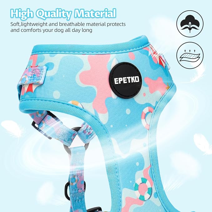 Small Dog Harness and Leash Set of 6, No Pull Soft Lightweight Mesh Puppy Harness， Adjustable Cute Floral Pattern Pet Harness for Small Medium Dogs (Blue Sea, S) - Image 4