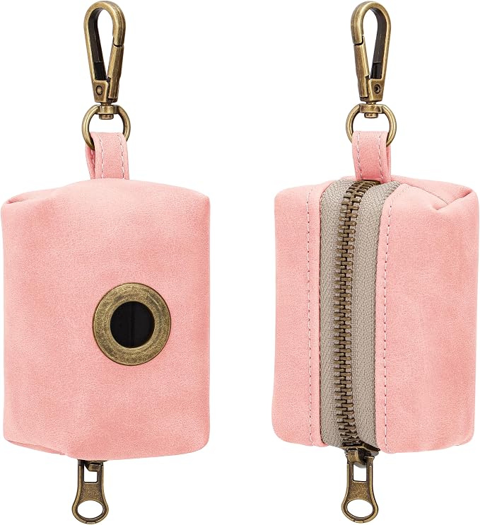 Didog Dog Poop Bag Holder for Leash, Stylish PU Leather, Pink | Easy Clean for Daily Walking, Quick to Install on Leash & Harness, Easy-Pull with Metal Clip, Includes 1 Roll Pet Waste Bag - Image 2