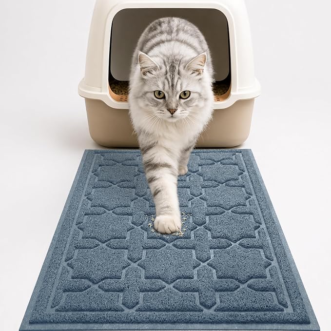 Yimobra Cat Litter Mat, Easy Clean Trapping PVC Mat with Waterproof Backing and Non Slip Bottom, Scatter Control Pad for Litter Box, 24"x20", Tea Blue by Yimobra