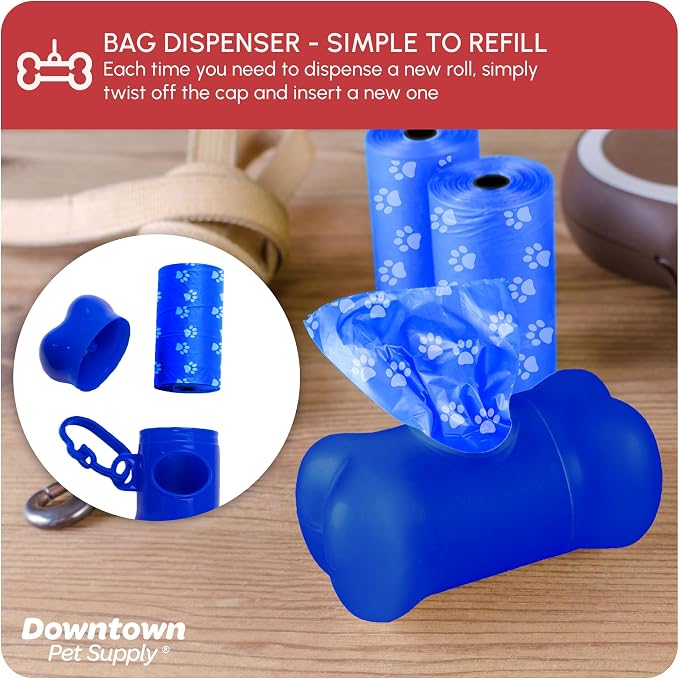 Downtown Pet Supply Poop Bags for Dogs with Dispenser, 220 Count - Leak-Proof Dog Waste Bags and Bone-Shaped Dog Poop Bags Holder for Leash - Rainbow with Paw Prints, 12.5" x 8.5" - Image 7