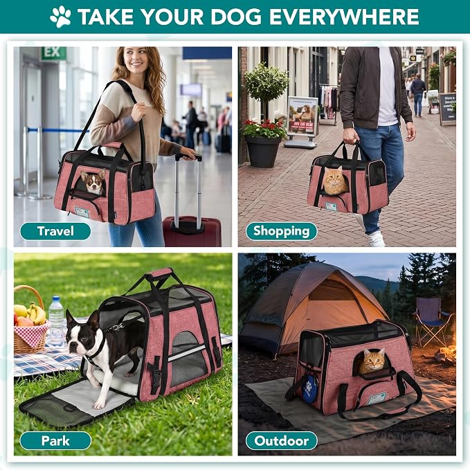PetAmi Airline Approved Pet Carrier Cat Small Dogs, Large Heather White Red | Soft Sided TSA Travel Bag, Sherpa Bed, Breathable Mesh Ventilation, Collapsible Bowl, Fits Under Seat, Up to 18 lbs - Image 7