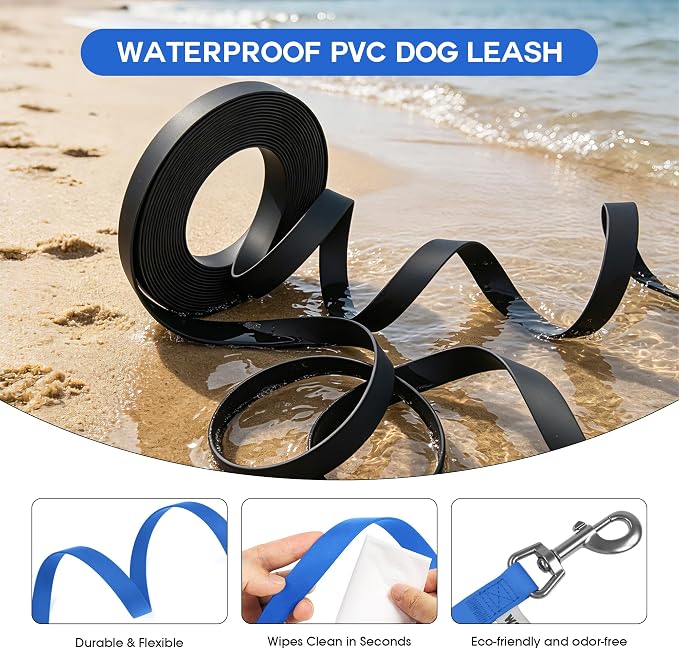 Wolfone Waterproof Dog Leash 5FT PVC Coated Long Line Training Lead | Easy Clean Dog Leash Waterproof PVC coated leash with durable training rope for recall training walking and outdoor use - Image 2