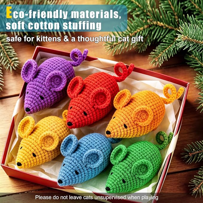 Retro Shaw Catnip Cat Toys Crochet Mouse, Pack of 6 | Hand-Knitted, Durable and soft, Catnip & Silvervine Blend, Safe Teeth Cleaning, Indoor Interactive Fun - Image 8