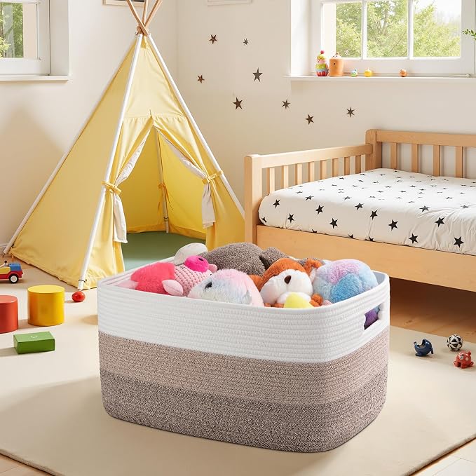 OIAHOMY Blanket Basket Laundry Basket Dog Toy Basket 75L Gradient Brown | Large Storage Basket,Baby Basket,Toy Storage,Woven Rope Basket for Blankets,Blanket Storage for Living Room - Image 9