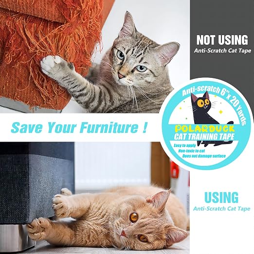 Polarduck Anti Cat Scratch Tape: 6 inches x 20 Yards Cat Training Tape 100% Transparent Clear Double Sided Cat Scratch Deterrent Tape Furniture Protector for Couch, Carpet, Doors, Pet & Kid Safe - Image 2