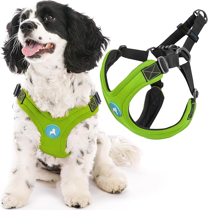 Gooby Escape Free Sport Dog Harness, Choke-Free, Lime, Large | Patented escape-free frame; Reduces choking; 4-point adjustment; Soft neoprene padding; Durable webbed straps by Gooby
