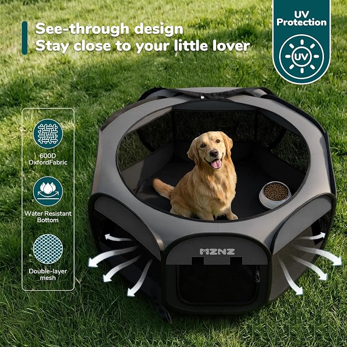 Dog Cat Small Animal Puppy Playpen Crate, Large, Dark Grey | Portable Pop Up Pet Cage Enclosure Tent Kennel Indoor Outdoor with Carrying Case, No Assembly, Camping Use - Image 6