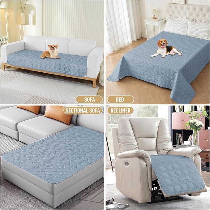 ZNSAYOTX Ultimate Cozy Blankets (52"x82") 100% Waterproof Bed Mat Blanket for Dog Pets, Couch Sofa Protector with Non-Slip Back Washable Durable, Pee Scratch Proof Easy to Clean (Grey Blue) - Image 7