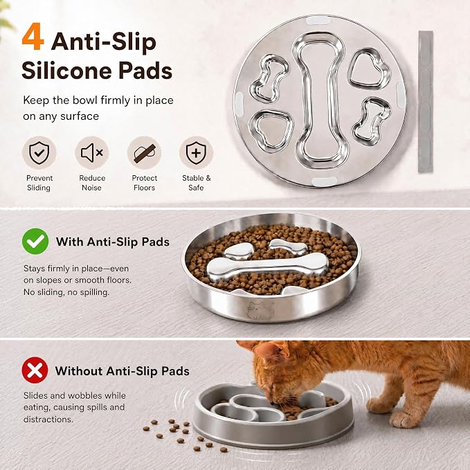 Stainless Steel 2‑in‑1 Double‑Sided Slow Feeder Bowl | 2 Cups Capacity, Non‑Slip Dish for Fast Eaters, Anti‑Gulping Pet Bowl for Small Medium Dogs & Cats, Dishwasher Safe - Image 8