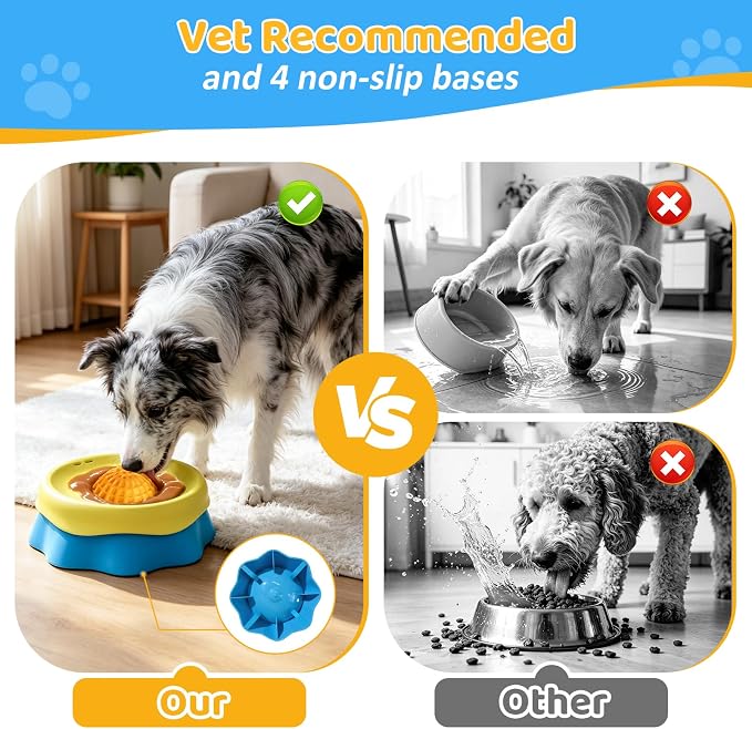 Dog Slow Feeder Bowl, Splash Proof Anti-Gulping Dish for Small Medium Dogs | Controlled eating protects dog gut health. Thick base prevents bowl sliding, spills and floor messes while feeding. - Image 2