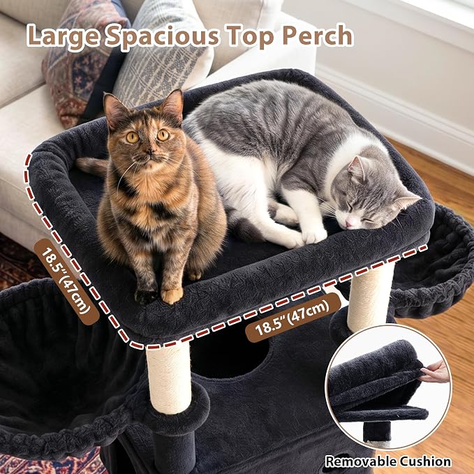Cat Tree, 78.7'' Tall Tower with Extra Wide Top Platform GCT804G | Multi-level Cat Furniture for Indoor Cats, Cat House with Dual Scratching Boards, Big Condo, 2 Baskets & Hammock, Light Gray - Image 3