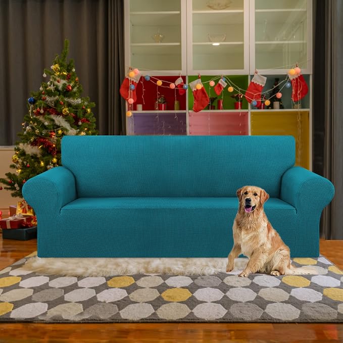 KEKUOU Stretch Couch Covers for Sofa, 3 Cushion Couch Slipcover,Peacock Blue - Image 2