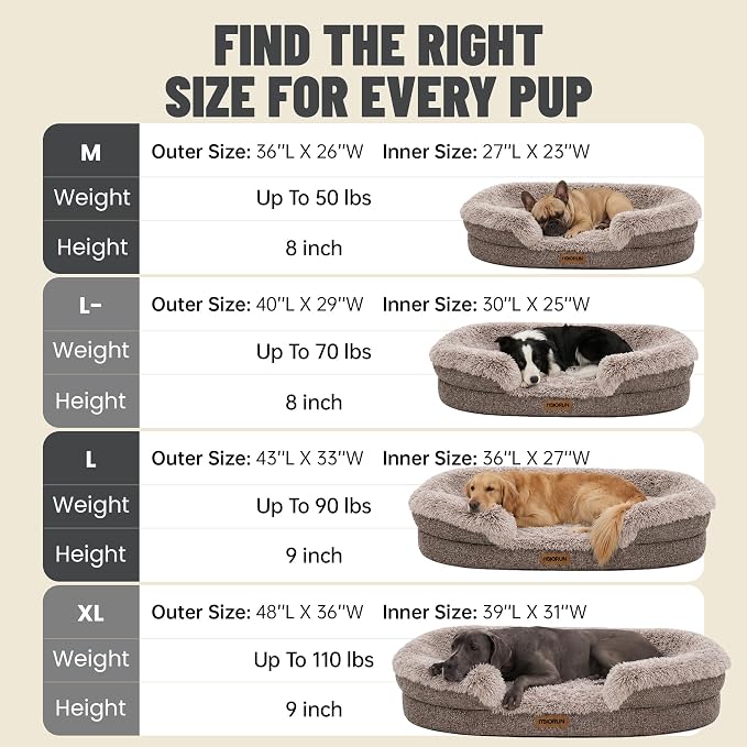 Miorun Fluffy Orthopedic Dog Beds Large Sized Dog, 40" Bolster Sofa Bed | Soft plush faux fur,lowered entry,washable cover,waterproof liner,claming dog couch for x-large dogs,supportive bolster - Image 9