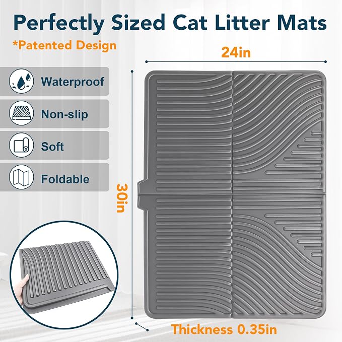 UPSKY Large Cat Litter Mat 31" x 24 Waterproof and Washable, Soft on Paws | Litter Catcher Pad, Cat Litter Trapping Mat, Scatter Control, Fits Most Litter Boxes, Use for Dogs & Cats, Grey - Image 2