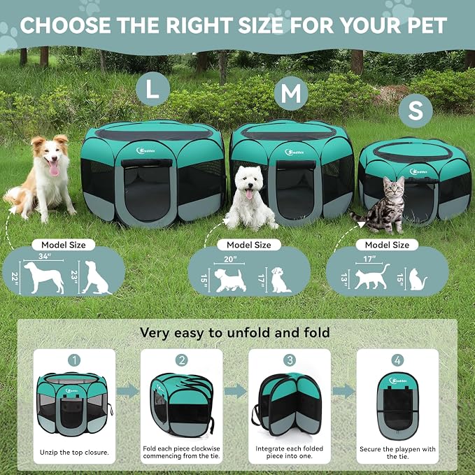 Siedihit Playpen for Small Dog Cat, Dogs Tent Crate Cage Indoor/Outdoor | Portable Pop Up Dog Kennel with Carrying Bag for Rabbits(Green, Small) - Image 9