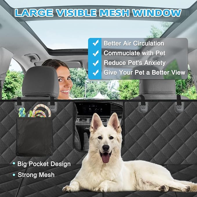 Kytely Hard Bottom Dog Car Seat Cover for Back Seat,Waterproof Car Hammock | 45% More Space, Support 400lb, Mesh Window, 600D Oxford, Anti-Scratch Nonslip Backseat Protector, Dog Seat Belt Included - Image 2