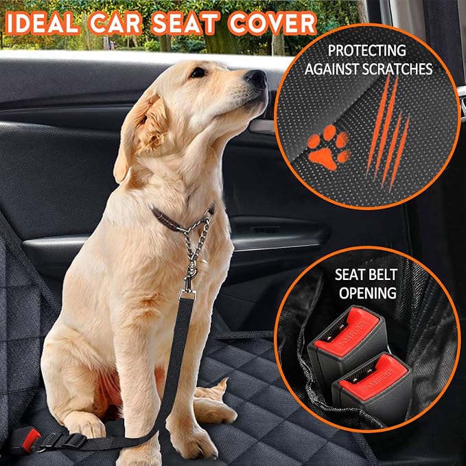 Yuntec Dog Car Seat Cover, Back Seat Cover for Dogs Pet Car Seat Protector | Waterproof Rear Seat Cover Durable Car Seat Cover, fits Middle Armrest for Most Cars SUVs Trucks (53” Width)- Black - Image 5