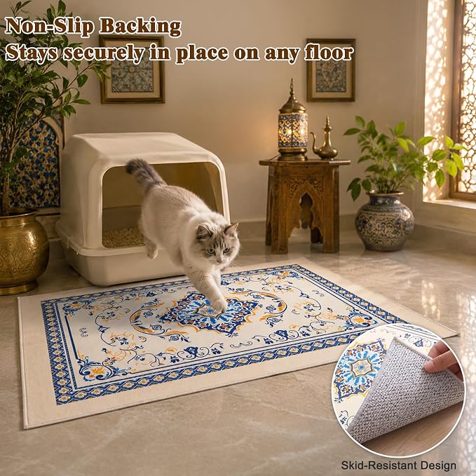 Bienbee Cat Litter Mat, 2PCS 33"x22" Machine Washable Litters Box Mats Non-Slip &Waterproof Cat Litters Trapping Mats Easy to Clean Mat for Litter Box Less Waste Protects Floors Blue and Gold L - Image 3