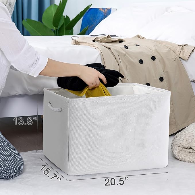 TheWarmHome Organization and Storage Basket for Shelves - Extra Jumbo 3 Pack 20.5x15.8x13.8 inch Cube Storage Bins for Toy Closet Box Home Organizer Gift (White) - Image 5