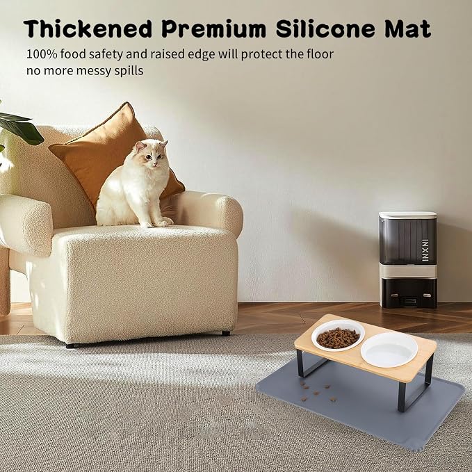 Elevated Whisker Friendly Cat Bowls, 15 Tilted Stand Anti Vomiting Raised Dishes for Food and Water, Ceramic Bowls for Cats and Puppy,Bamboo - Image 3