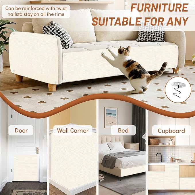 78.7" x 15.8" Cat Scratch Furniture Protector | Trimmable DIY Self-Adhesive Strong Adhesion, Won't Fall Off, Easy to Use, Leaves No Residue, for Couch, Sofa, Wall & Door - Image 7