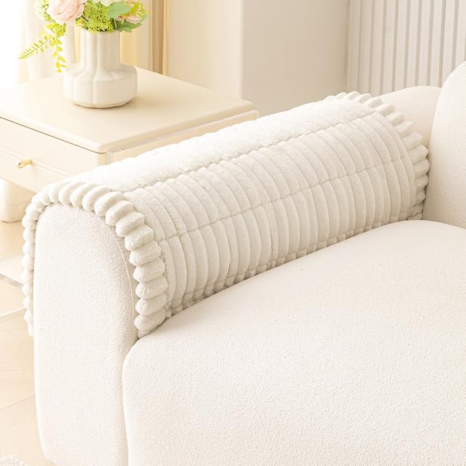 MEETSKY Couch Arm Covers for Dogs, Non Slip Plush Chair Covers Washable | Thick Non Slip Couch Protector for Armrest, Recliner Chair Arm Protector, Pet Hair & Scratch Protection, Cream, 27.6" x 27.6" by MEETSKY