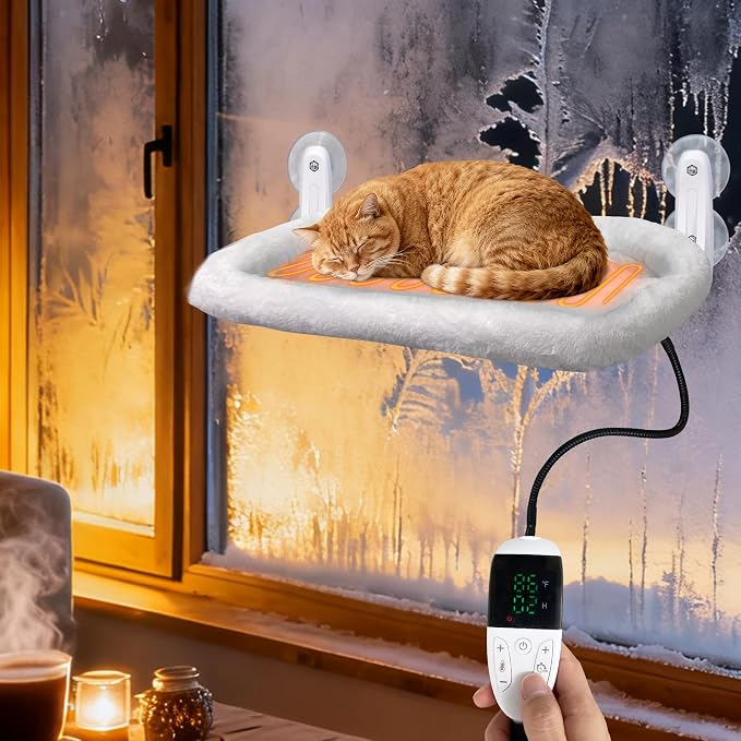 L&W BROS. 2PC Cat Heated Window Perches with Adjustable Thermostat & Timer – Dual Hammocks with Strong Suction Cups, Easy-to-Clean Warm Beds for Multi-Cat Homes, Holds Up to 50lbs Each (L 2PC) - Image 3