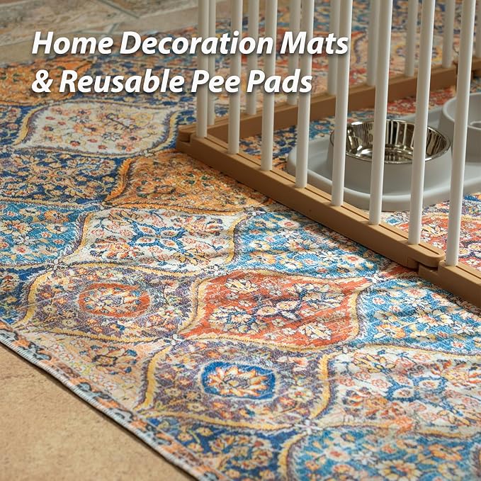 nunubaby Washable Pee Pads for Dogs, Stylish, Non-Slip and Leak-Proof Pee Pads. Reusable Potty Pads for Dogs for Crates and Floors.(Cream/Multi, 72" x72" ) - Image 2