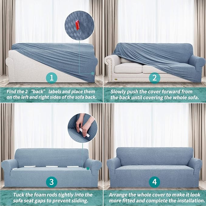 YEMYHOM Couch Cover Latest Jacquard Design High Stretch Sofa Chair Covers for Living Room, Pet Dog Cat Proof Armchair Slipcover Non Slip Magic Elastic Furniture Protector (Small, Light Blue) - Image 7