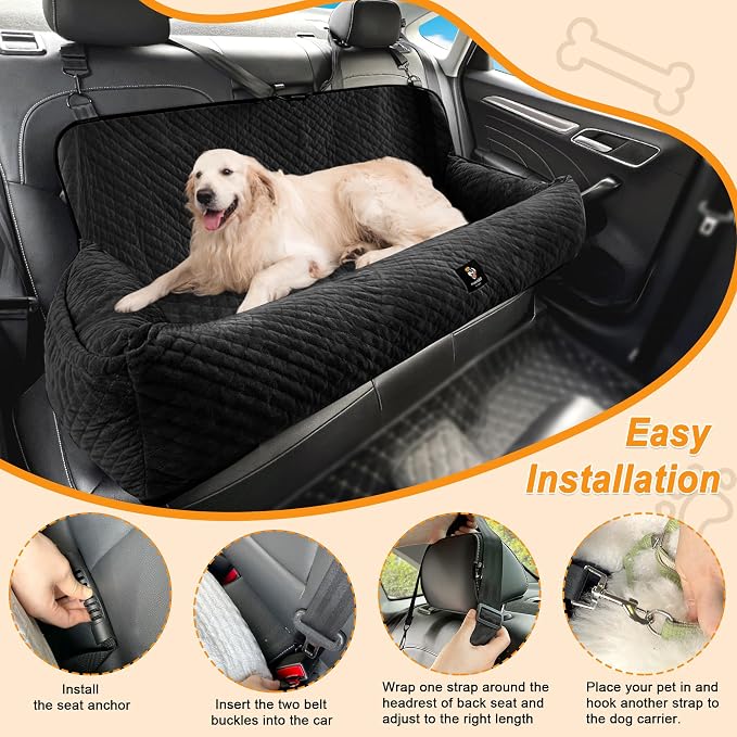 Dog Car Seat for Medium/Large Dogs Under 100 Lbs,Multi-Functional Dog Car Bed Washable Pet Travel Safety with Thick Cushion, Soft & Removable,for All Cars Back Seat (Black) - Image 4