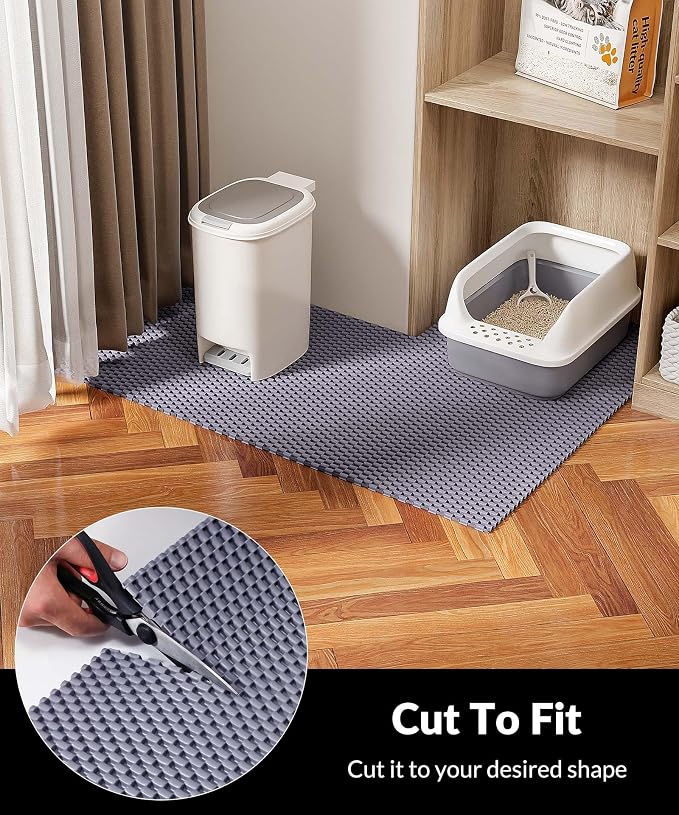 Cooyes Cat Litter Mat - Cut to Fit Any Place, 35"x23" Large Litter Trapping Mat for Litter Box, Easy to Clean, Waterproof & Non-Slip Kitty Pad, Scatter Control to Protect the Floor (Grey) - Image 2