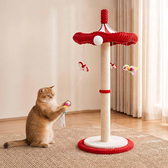 Carousel Cat Scratching Post with Hanging Toys, Interactive Cat Toys | 39" Tall,Cute Cat Post with Rotating Top, Cat Toys for Bored Indoor Adult Cats, Large,Stable, Sisal Rope - Image 4