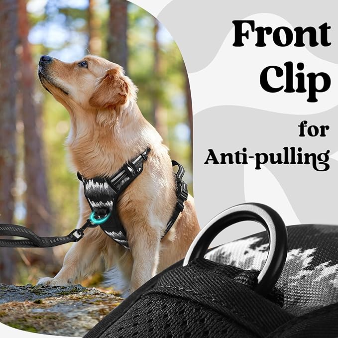 rabbitgoo Dog Harness Medium Sized, Updated Easy On & Off with 3 Buckles | No Pull No Choke, Walking with 2 Clips and Handle, Adjustable Soft Reflective, Mountain Black, Medium - Image 6