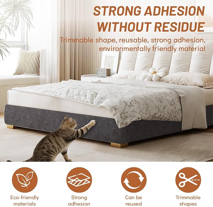 78.7" x 15.8" Cat Scratch Furniture Protector | Trimmable DIY Self-Adhesive Strong Adhesion, Won't Fall Off, Easy to Use, Leaves No Residue, for Couch, Sofa, Wall & Door - Image 6