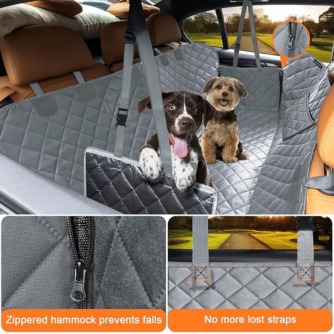 URPOWER Dog Car Seat Cover for Back Seat, Waterproof Hammock for Car & SUV | 600D Oxford, Side Flaps with Zippers, Scratch Resistant, Non-Slip, Easy Install, Machine Washable, Dog Seat Belt Included - Image 2