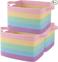 OIAHOMY Storage Basket, Woven Baskets for Storage, Cotton Rope Basket for toys,Towel Baskets for Bathroom - Pack of 3, Rainbow Pastel by MasterofSpaceOptimization