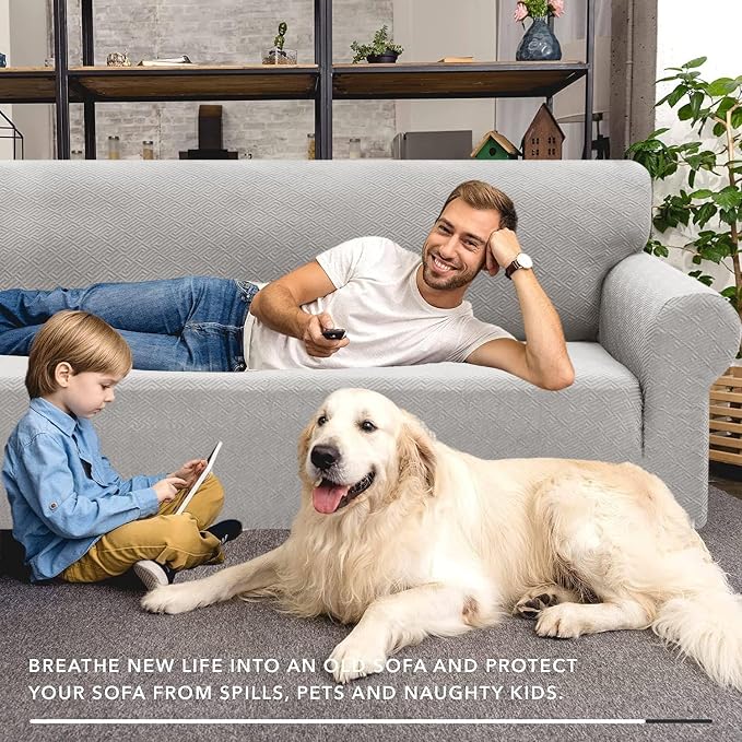 XINEAGE Stretch Jacquard Sofa Cover, Non Slip Sofa Slipcover for Dog | High-Stretch Fabric. Wear-Resistant, Pet Friendly. Easy Install & Washable for Living Rooms, Offices.Sliver Gray - Image 4