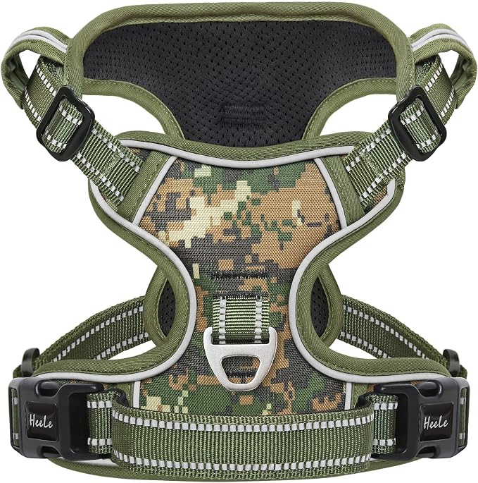 HEELE Dog Harness, No Pull Adjustable Padded Reflective Harness for Small Medium Large Dogs with Handle for Walking Training, Camo Green, XL | Reflective Front Clip Vest with Control Handle, No Choke, Adjustable 2 Metal Rings for Outdoor Walking Training by HEELE