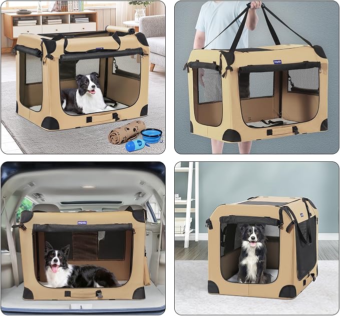 Petprsco Portable Dog Crates for Medium Dogs, 32"x23"x23" Travel Dog Crate | Collapsible Dog Crate with Plush Mat, Soft Blanket & Foldable Bowl, Strong Fabric, 4-Sided Vents, 3 Doors, Indoor/Outdoor Use - Image 2