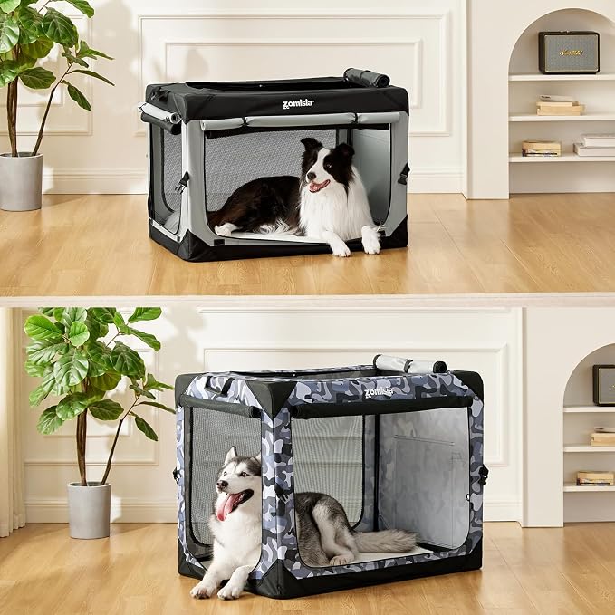 ZOMISIA Collapsible Dog Travel Crate for Medium Dogs, Portable Dog Crate | 30 Inch Dog Kennel Soft Sided, Easy Fold & Setup, Indoor & Outdoor, Breathable Mesh Windows, Built-in Leash, Plush Pad, Grey - Image 8