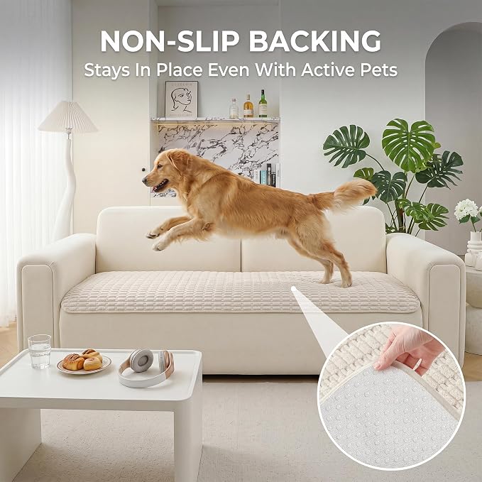 Foxdecor Couch Cover for Dogs Sofa Covers Non Slip Couch Pad Pet Friendly | Pet Couch Covers Washable Sofa Protector, Furniture Cover Couch Seat Protector for Living Room, Cream 32x53 Inch - Image 4