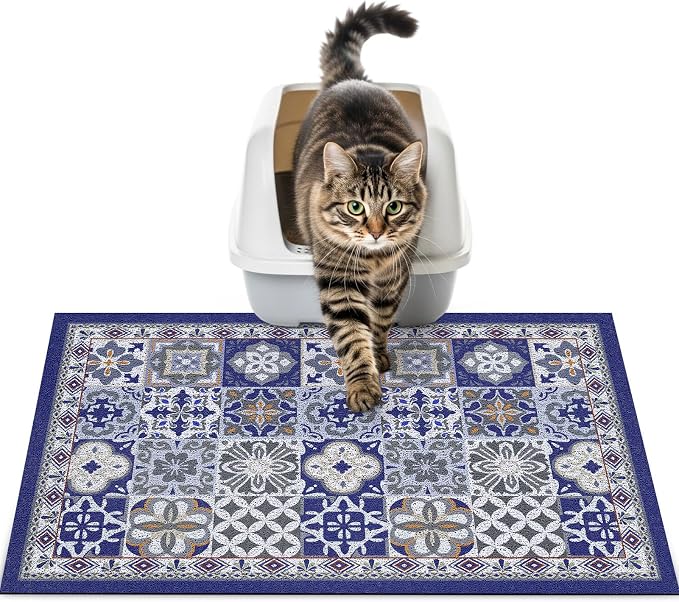 24"x15" Cat Litter Mat Waterproof Non-Slip Litter Trapping Pad | Soft Mesh Litter Box Mat With A Decorative Pattern Captures Scatter Effectively To Keep Floors Clean And Tidy by Hedgeink
